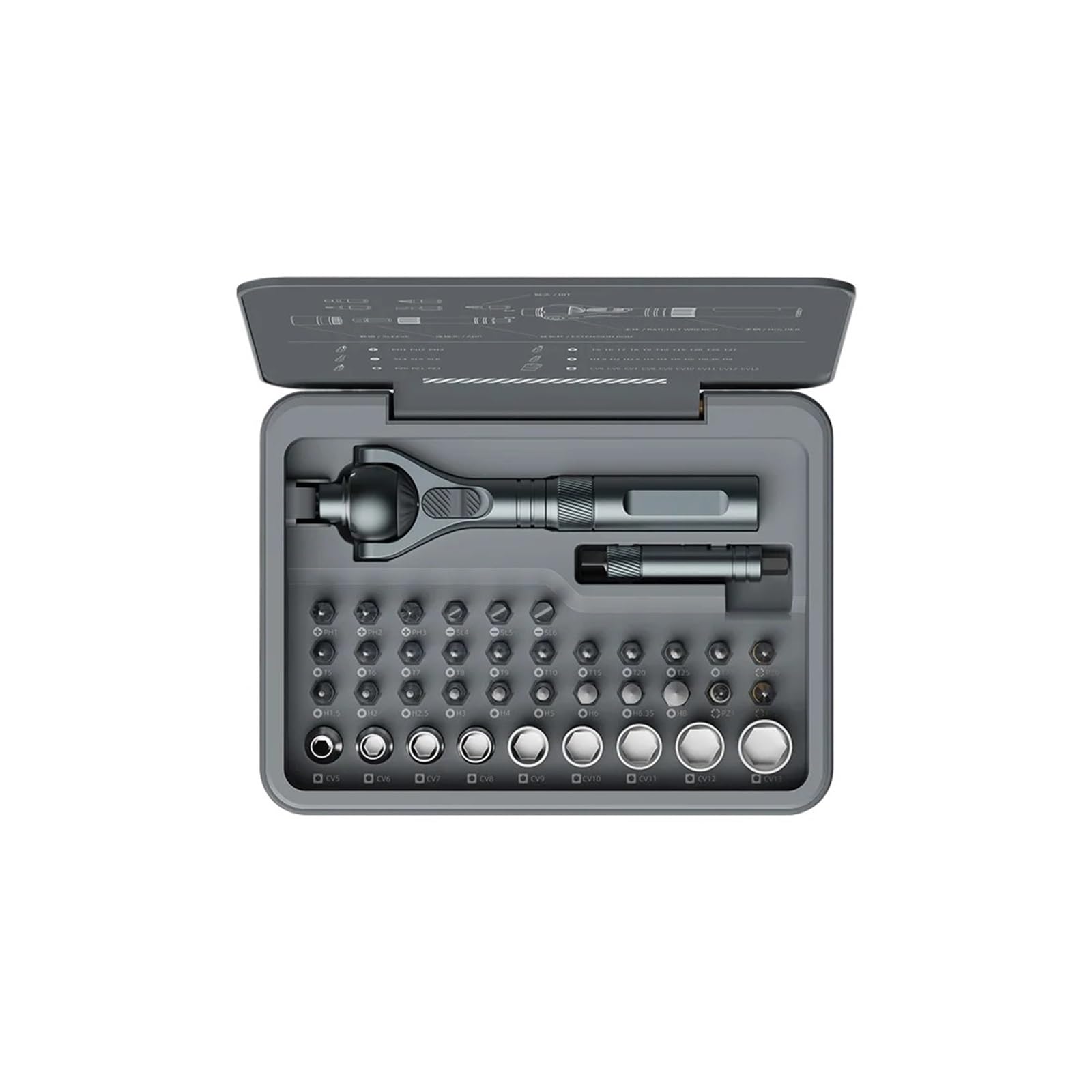 RS2 Ratchet Screwdriver Set Extendable Handle 28pcs S2 Magnetic Bits Multifunctional 180° Ratchet Head Screwdriver