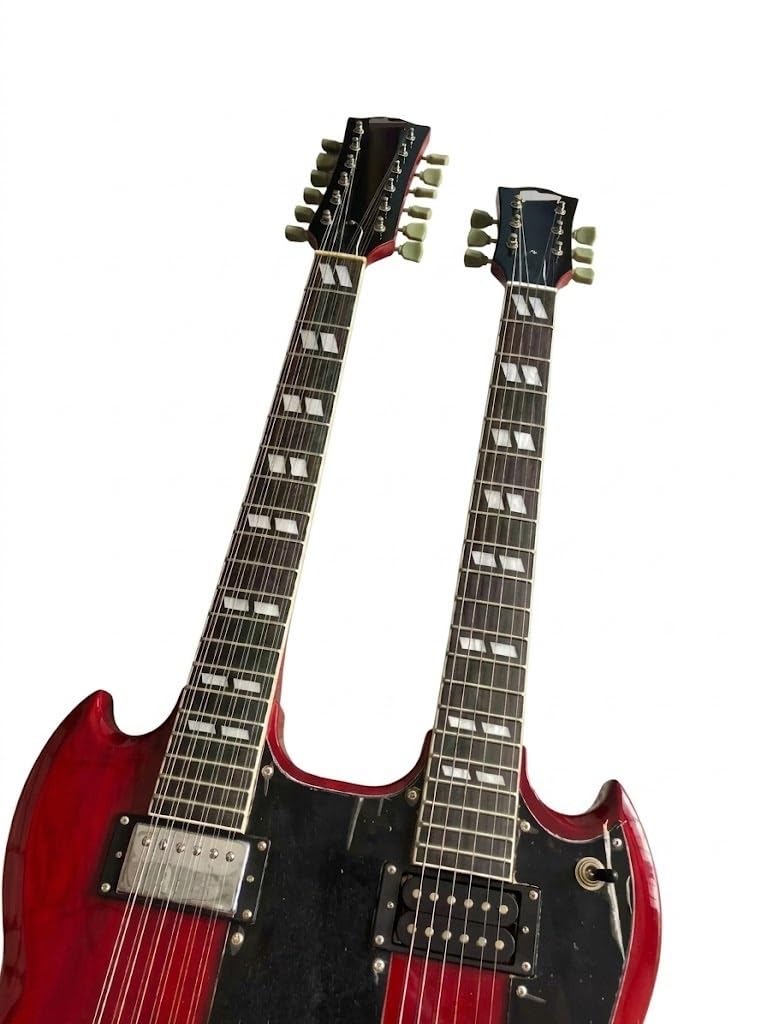 Chitarra elettrica a doppio manico con corpo solido, rossa a 6 e 12 corde humbucker, dimensioni standard for palcoscenici rock classici (Guitarra Eléctrica)