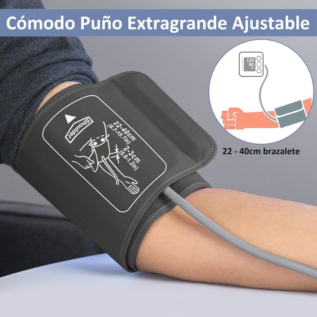 CAZON Tensiómetro de Brazo, Monitor de presiónarterial para uso doméstico. Detector electrónico defrecuencia cardiaca con brazalete 22-40cm,2X120memoria (Negro) — view 5