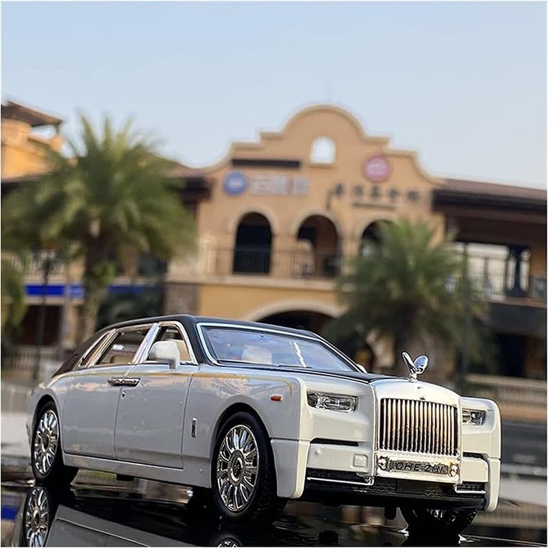 Image of Kids Model 1:32 Roll Royce Phantom Die Cast Metal Car Pull Back Action Opening Doors with Realistic Engine Sound Lights Toy Car Gift for Boys - White