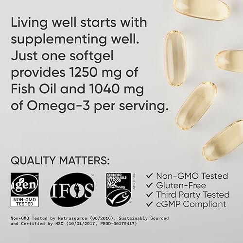Miniatura 7 de Sports Research Aceite de pescado Omega 3 Triple Strength de 1250 mg de Wild Alaska Pollock  Suplemento de aceite de pescado sin eructos con Omega3s