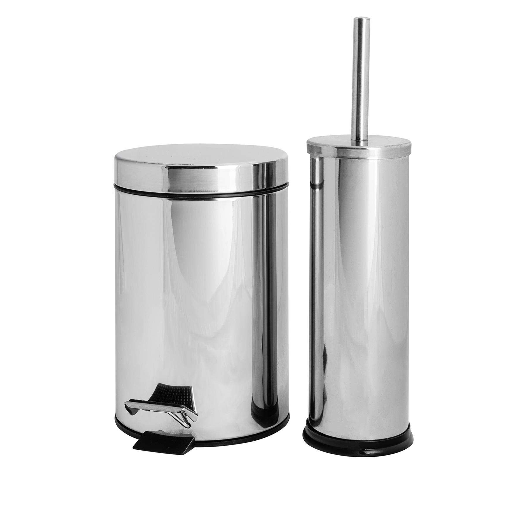 Harbour Housewares Chrome Stainless Steel Toilet Brush & Bin Set