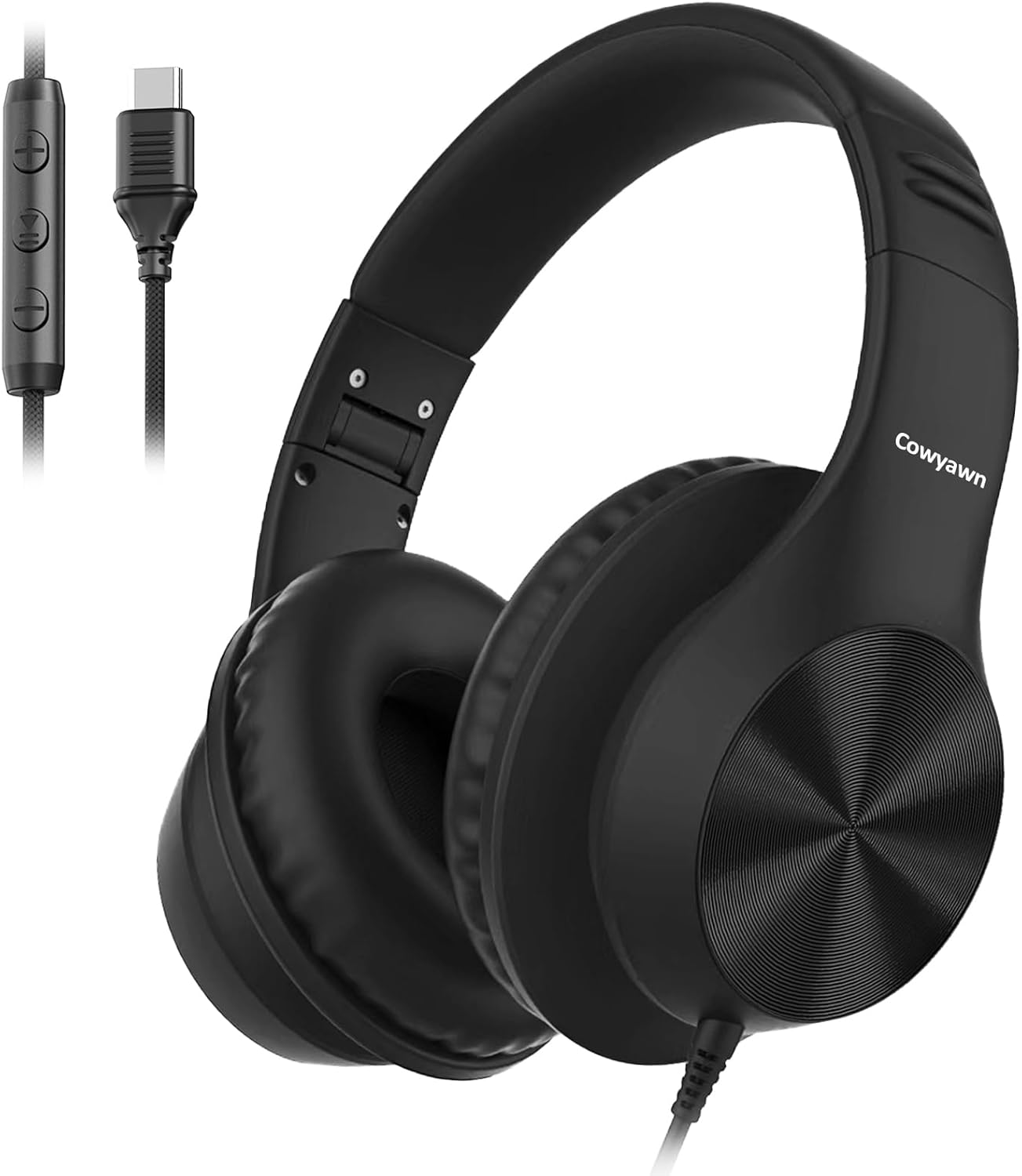 USB C Kopfhörer kabelgebunden, Over Ear USB C Kabel mit Mikrofon, HD Stereo Sound, Lautstärkeregler, faltbare USB Typ C Kopfhörer für Erwachsene/Teenager/Computer/Laptop/iPhone 15.16.17, Schwarz
