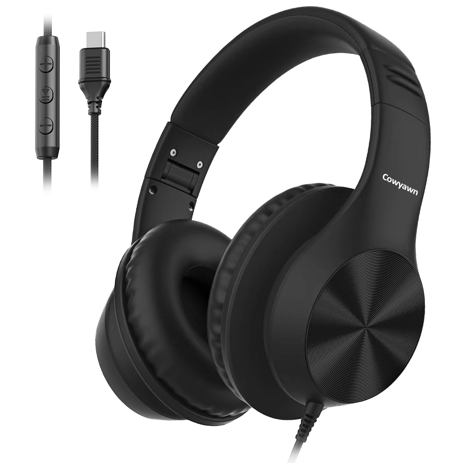 Cowyawn USB-C-Kopfhörer kabelgebunden, Over-Ear-Kopfhörer mit Mikrofon, HD-Stereo-Sound, Lautstärkeregler, Faltbare,leichte Kopfhörer für Erwachsene/Teenager/Laptop/Computer/Reisen