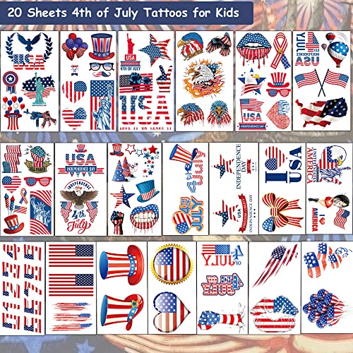 Hohamn 4Th Of July Patriotic Temporary Tattoos - 20 Sheets American Flag Independence Day Tattoos For Usa Theme Party Supplies Favors #TOP1