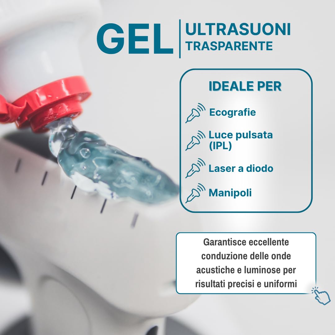Gel Ultrasuoni, Gel conduttore, Gel Conduttivo Trasparente per Ultrasuoni, Luce Pulsata (IPL), Elettrostimolazione, Laser Diodo, Infrarossi ed Ecografia(Trasparente - 5L)