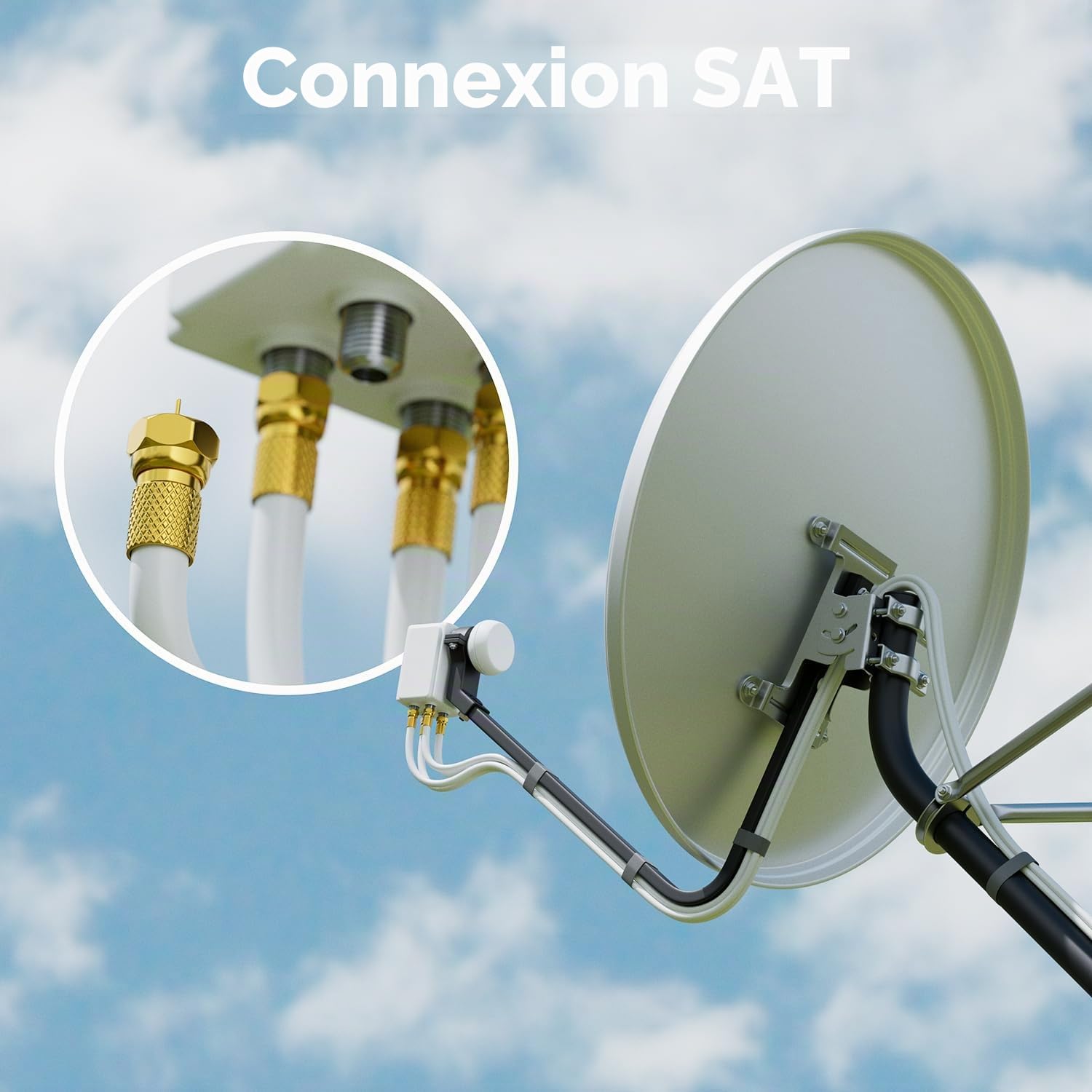 deleyCON 20m Câble Coaxial Satellite SAT 130dB Blindé 4 Couches DVB-S DVB-S2 DVB-T DVB-C 4K