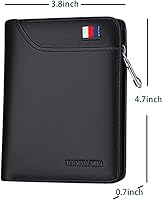 Vista 2 de VANNANBA Wallets for Men RFID Genuine Leather Slim Mens Wallet,Zipper Coin Pocket with Front Pocket (Black)