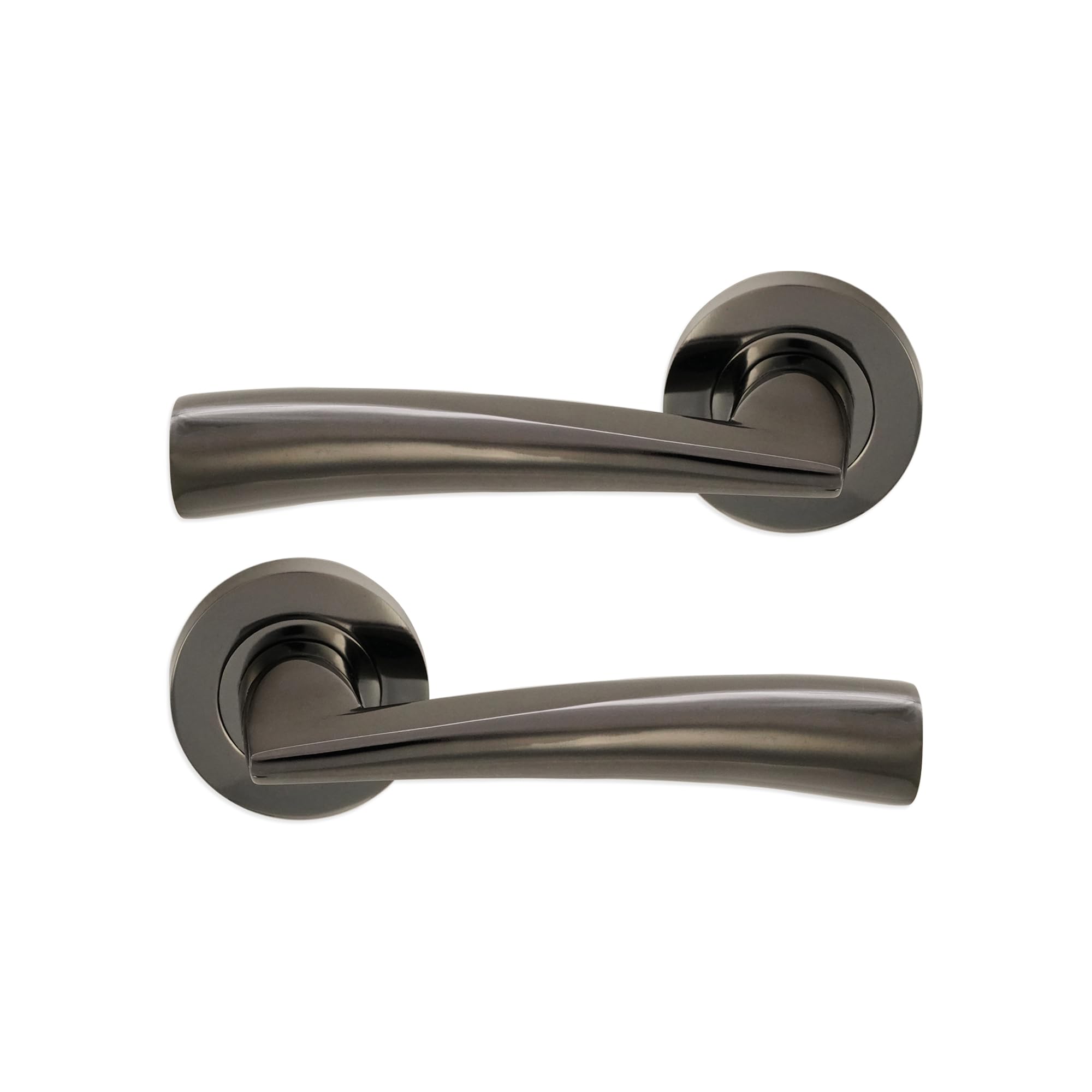 Pair of Black Nickel Loyal Lever Door Handles on Sprung Rose Set 130mm – Passage Pull Handles Ideal for Interior & Exterior Doors