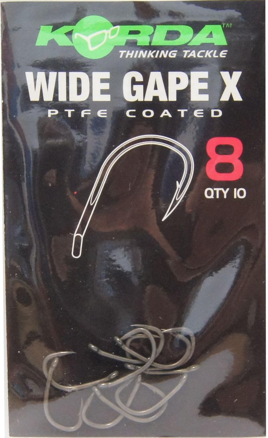 Korda Wide Gape X | Barbed Size 8 - Ultra-Strong Carp Fishing Hook for Snaggy Waters, Reinforced Beaked Point, Ideal for Big Carp