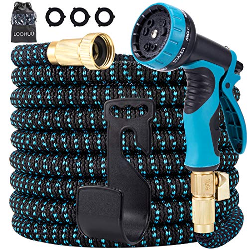 LOOHUU Expandable Garden Hose,Water Hose with 10 Function Spray Nozzle and Durable 3-Layers