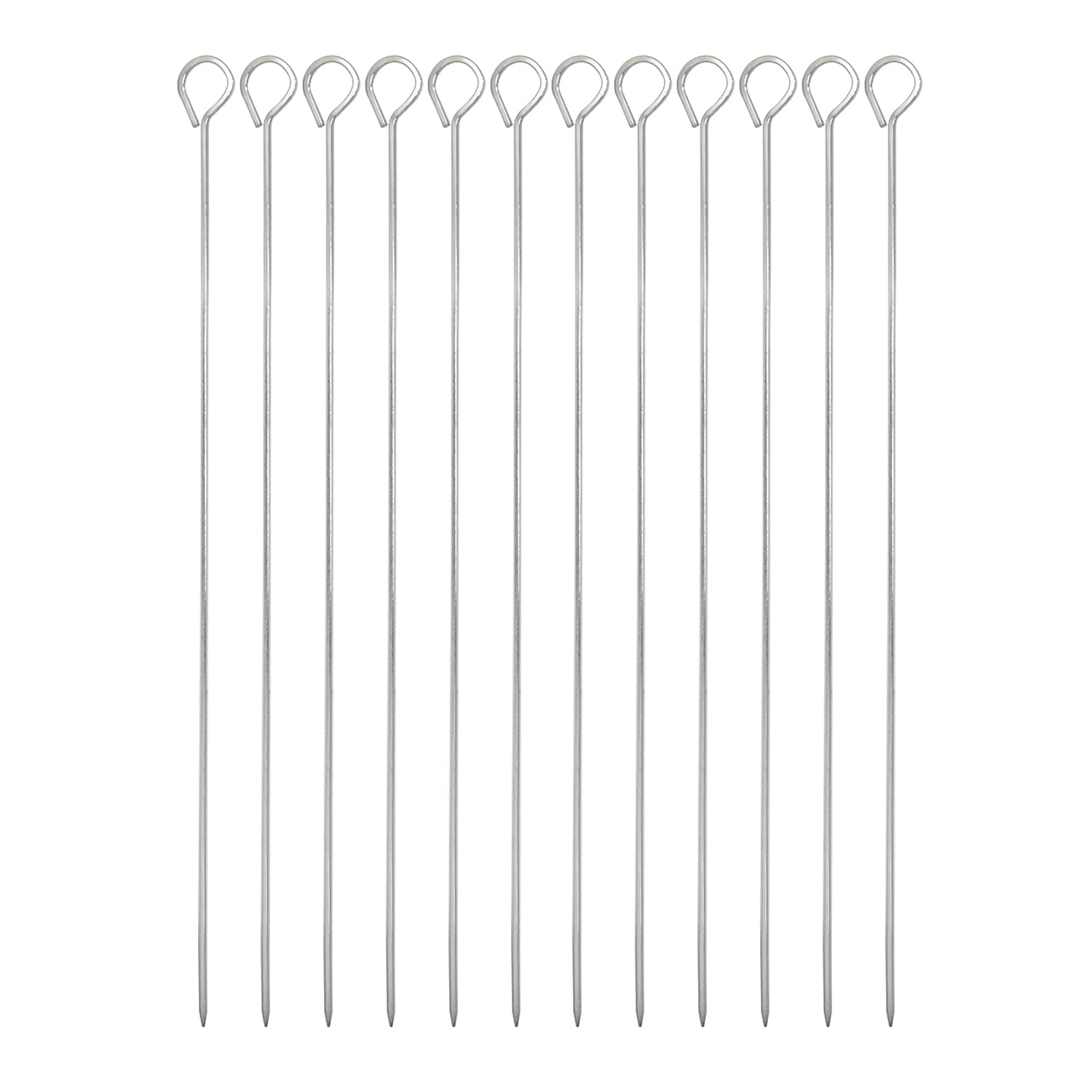 Kebab Skewers Set of 12 BBQ Barbecue Metal Grilling Skewer Sticks Reusable Long Metal Skewer for Shish Kabob Kebab Meat Chicken Shrimp Vegetables Ring Tip Handle, 40cm/15 Inch