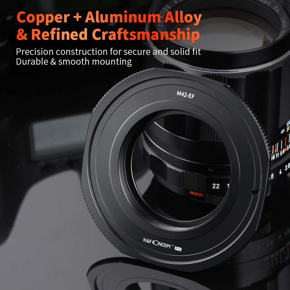 K&F CONCEPT Anello Adattatore per Obiettivo M42-EOS Adatto per Obiettivi M42 su Anelli Adattatore per Obiettivo Fotocamera Compatibile con Canon EOS DSLR