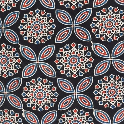 Image of Ethnics of Kutch Womens's Ajrakh Modal Silk Natural Dye Hand Block Print Unstitched Kurta Fabric