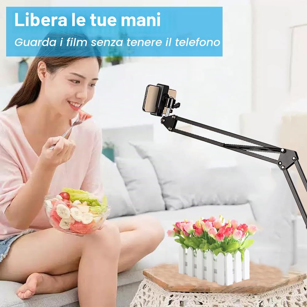 Supporto per Telefono Cellulare, Supporto Cellulare, Rotazione a 360° Supporto per Video Braccio articolato Braccio Flessibile per Supporto per riprese fotografiche Piatte Livestream -Nero