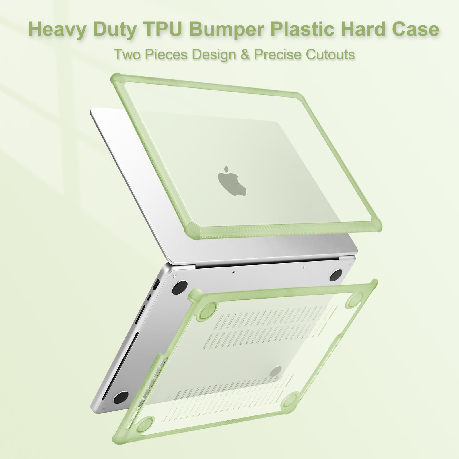 MOSISO Cover Compatibile con MacBook Pro 13 Pollici Custodia 2025-2016 M2 M1 A2338 A2251 A2289 A2159 A1989 A1708 A1706,Anti-Crepa Pesante Paraurti TPU Case&Copritastiera&Schermo Film,Salvia Verde