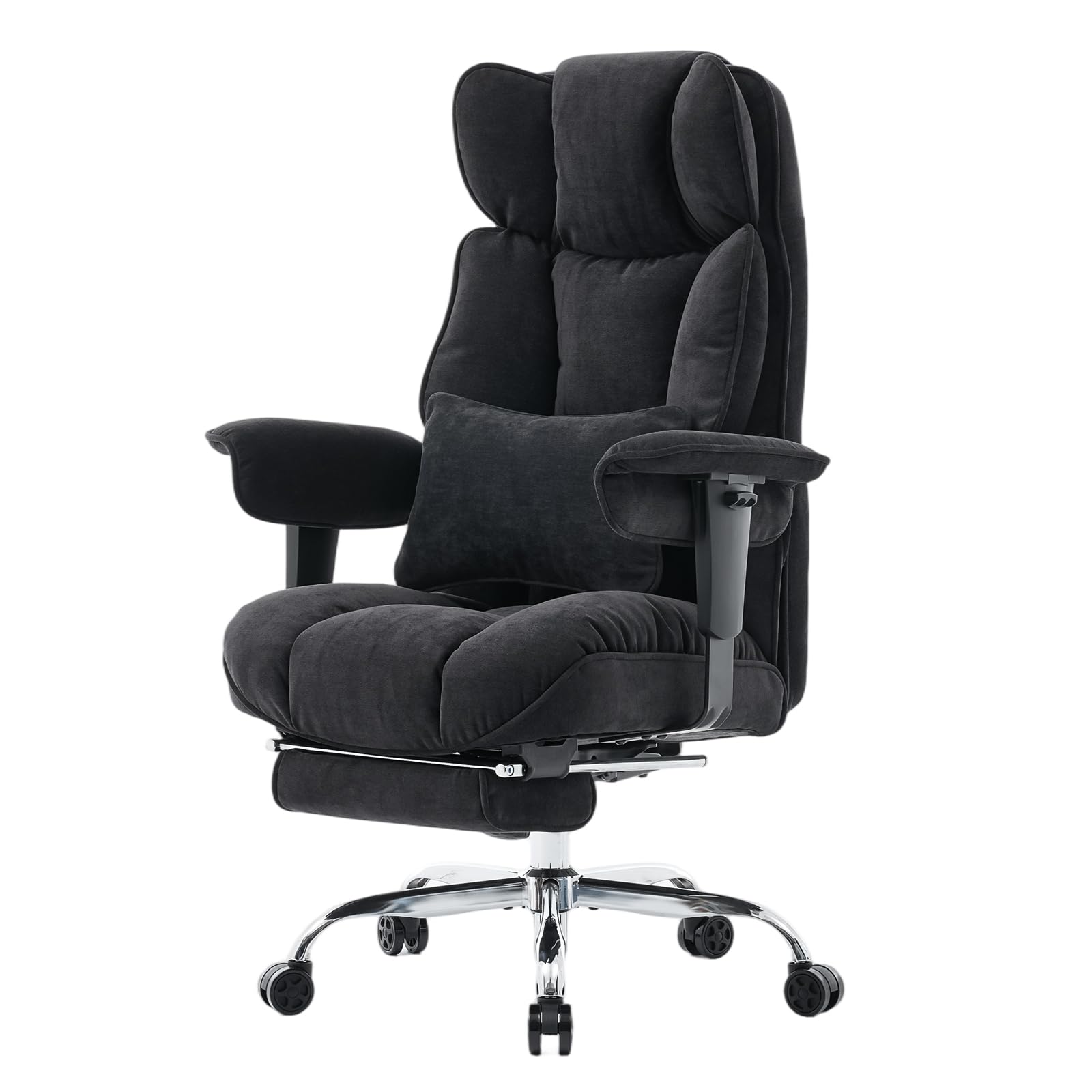 Efomao Sedia da Ufficio Ergonomica in Tessuto, Poltrona Scrivania Reclinabile con Poggiapiedi Estraibile, Schienale Alto, Supporto Lombare, Sedia Girevole per PC, Smart Working e Gaming (Nero)