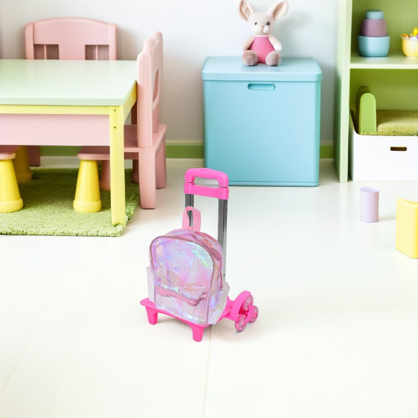 Carrello Telescopico per Zaino Scolastico, Rosa Ruote Staccabili