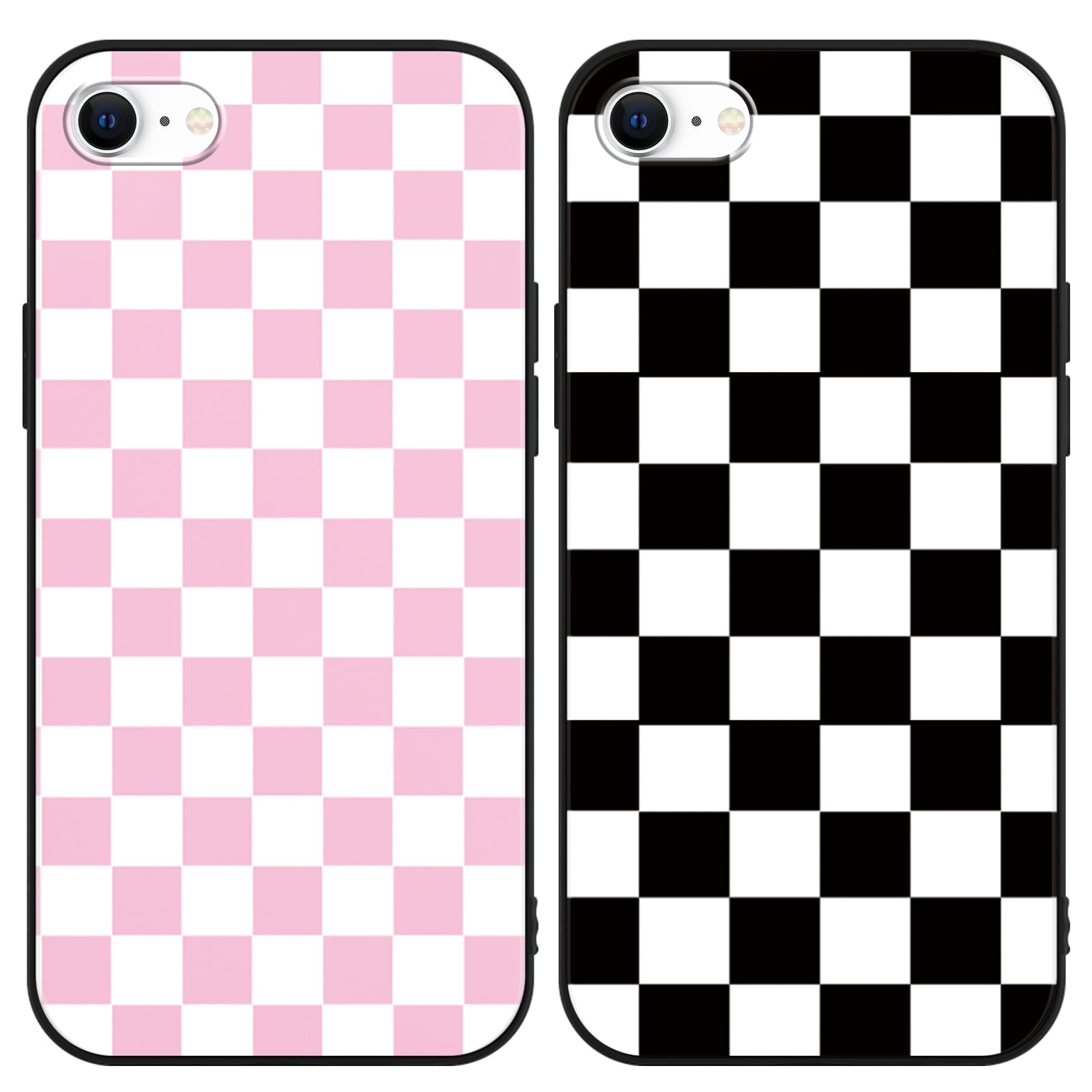 YomjewYomjew Pack Checkerboard Phone Case for iPhone 7/8 SE 2020 SE  2022 inches, Checkered Grid Chess Soft Slim Shockproof Pattern