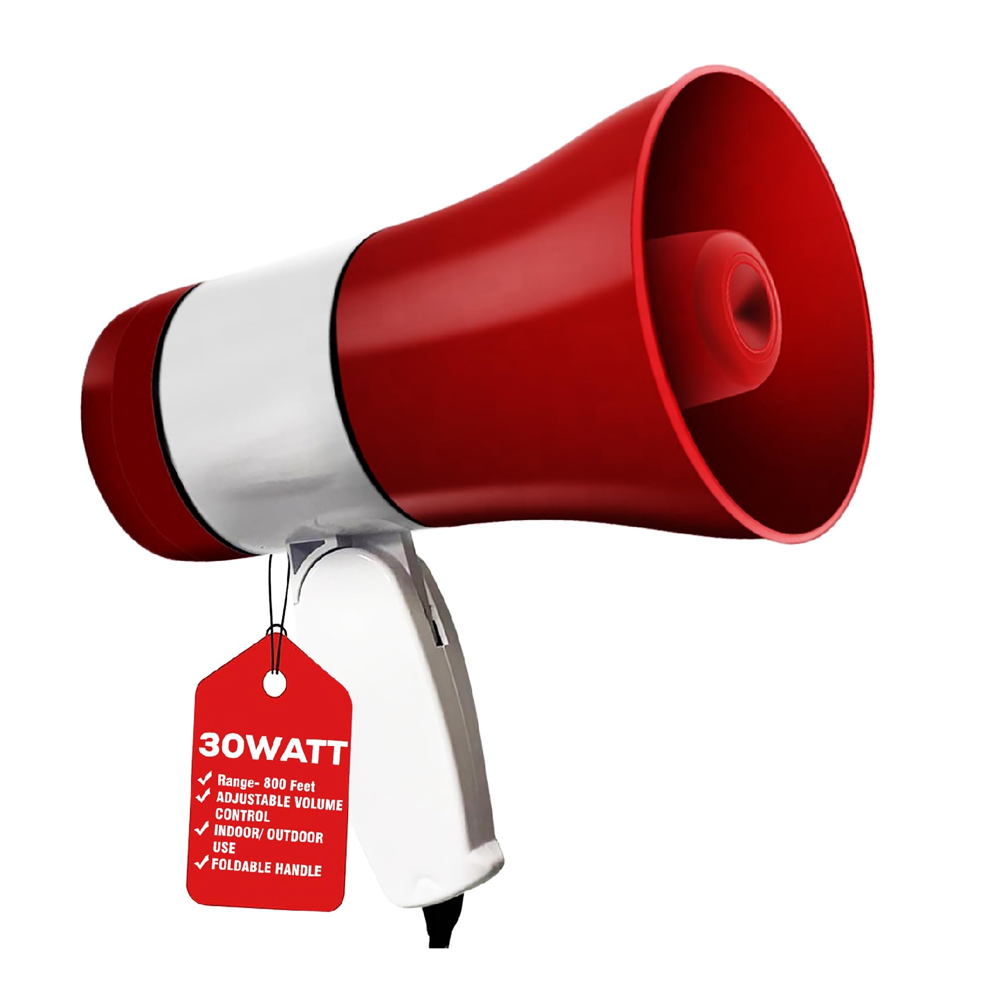 5Core Megaphone Bullhorn Speaker 30W Professional Bull Horn Battery Power Cheer Megafono 800 Yard Range Loudspeaker w Siren LED Light Recording Ergonomic Handle for Coaches Football Baseball (138 RU)