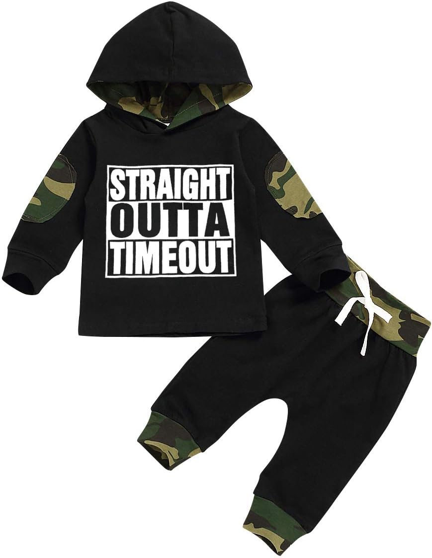 Toddler Infant Baby Boy Clothes Letter Print Long Sleeve Hoodie Camouflage Tops Pants
