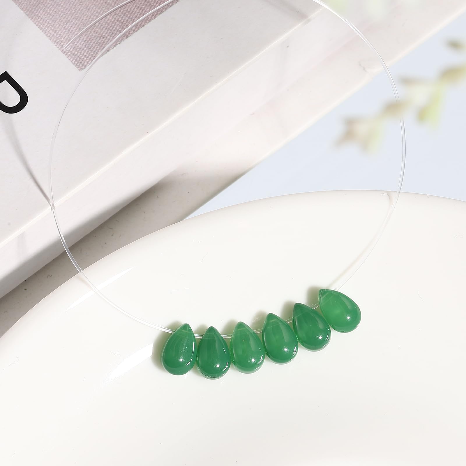 PATIKIL Czech Glass Teardrop Beads, 100 Pcs Top Drilled Clear Green Crystal Puffed Raindrop Beads, 6x9mm - Image 3
