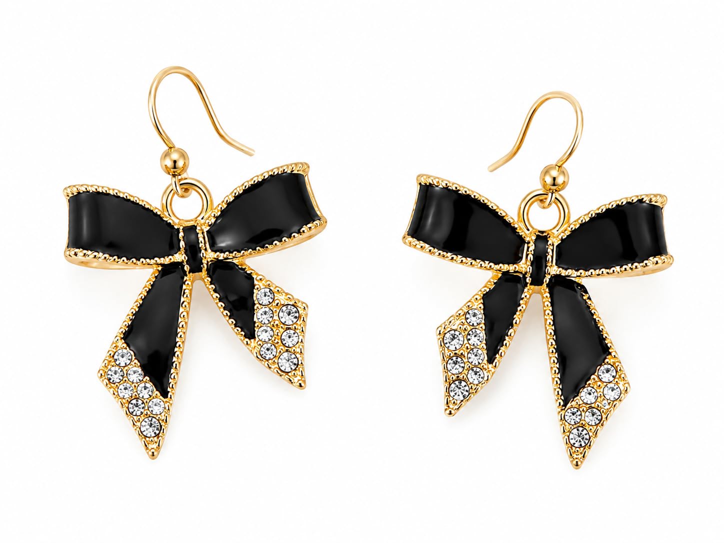 Black Bow Crystal Drop Earrings for Women | Gold-Plated Ribbon Bow Knot Dangle Earrings with Rhinestones | Fashion Jewelry-image-34
