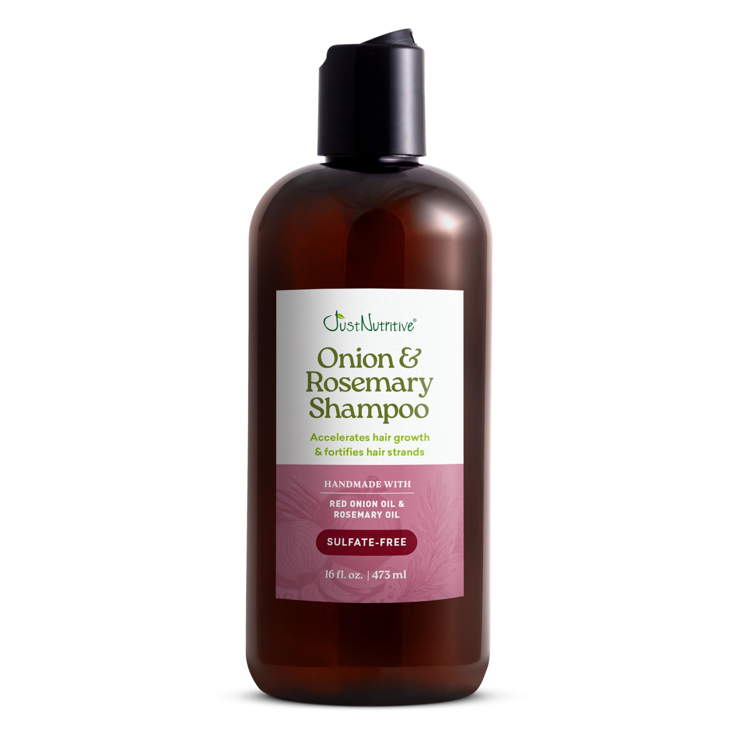 Photo 1 of Just Nutritive Onion & Rosemary Shampoo for Hair Growth, Thickening, Strengthening - Sulfate-Free, Enriched with Red Onion Oil, Rosemary Oil, Tea Tree - 16 oz