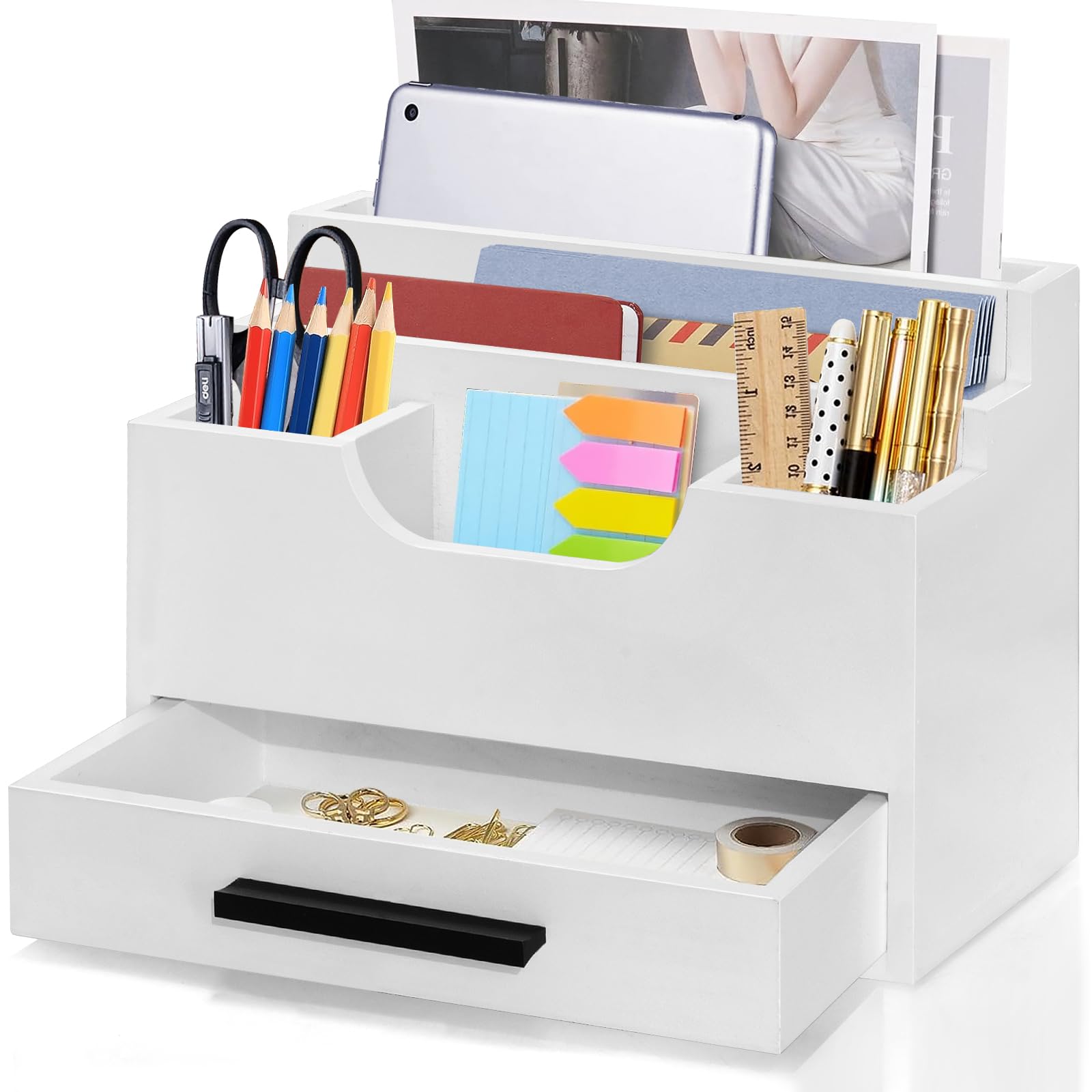 ANRXNCY Desk Organizer with Drawer, Mail Organizer Countertop for Office, Mail Holder Wall Mount, Desk Accessories and Workspace Organizer for File Paper Folder