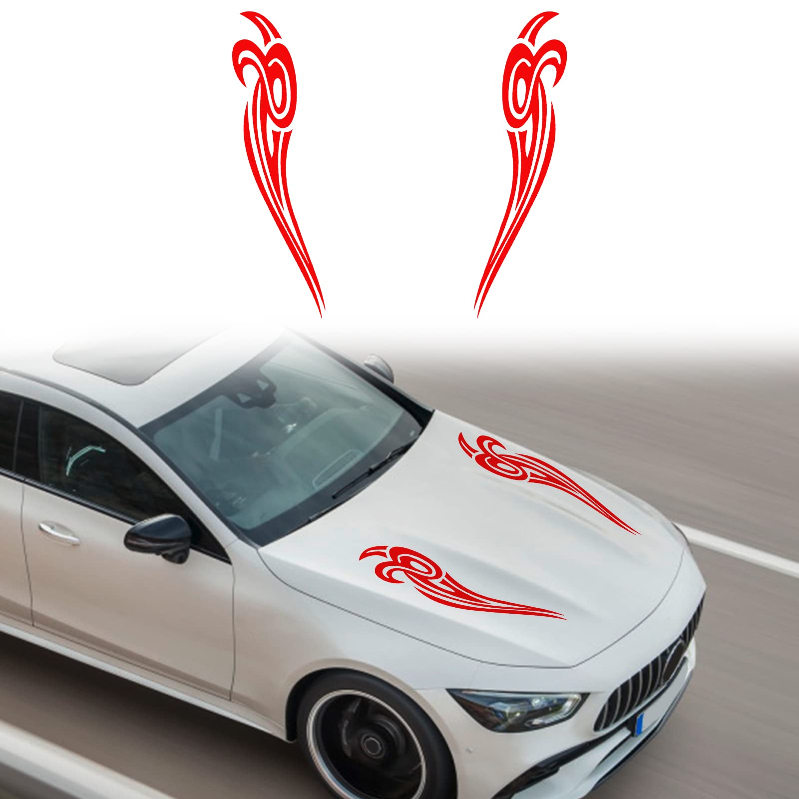 RUIANTECar Hood Stripe Sticker Auto Racing Body Side Door Stripe Decal Hood Bumper Stripe Decals Flame Graphics Vinyl Modified Stripe Decal Decoration Car Accessories (2pcs Red)