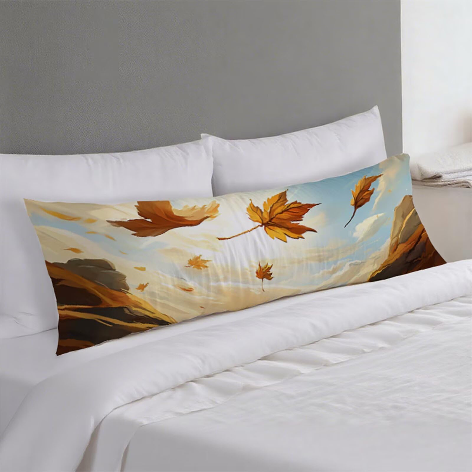 Poduszka do spania na boku, 180 x 60 cm, brązowa, poszewka na poduszkę, liście dla kobiet w ciąży, lniana poszewka na poduszkę, z ukrytym zamkiem błyskawicznym, długa, oddychająca, miękka poduszka do