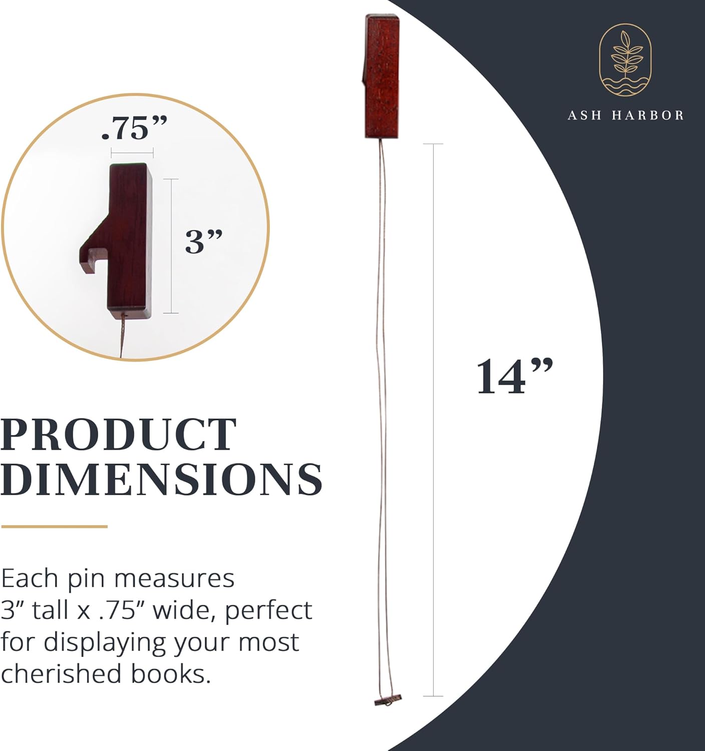 Ash Harbor Wall Book Organizers Hanging Pins - Extra Pins for Floating Shelves Wall Mounted, Extra Hardwood Hanging Pins for Floating Bookshelves, Ideal for Book Lovers, (Dark Finish)