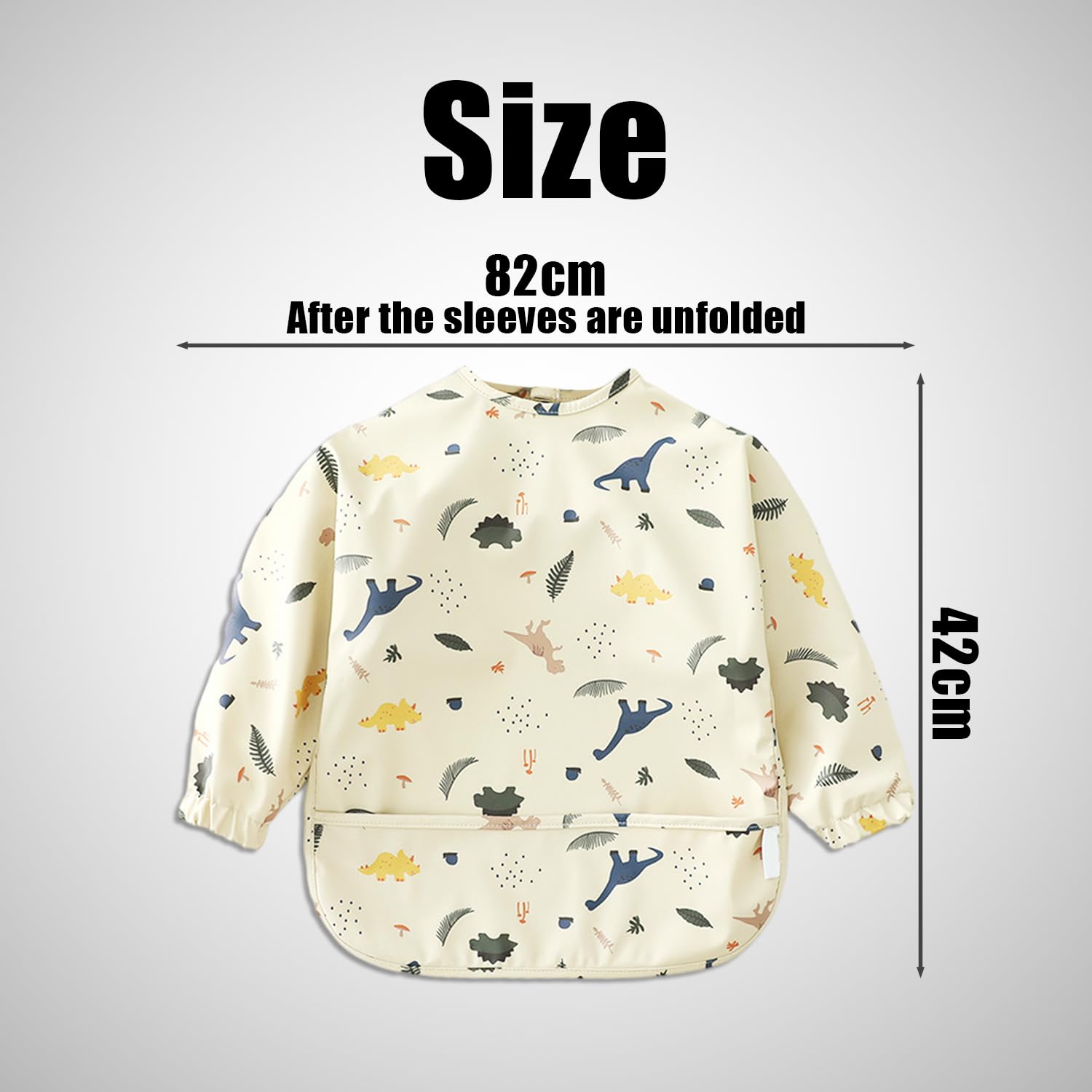 OAAO 1 Pcs Kids Feeding Bib, Long Sleeve Bib, Kids Weaning Bibs, Toddler Apron, Coverall Bib for 6-12 Months Kids (Cream Grey) - Image 2