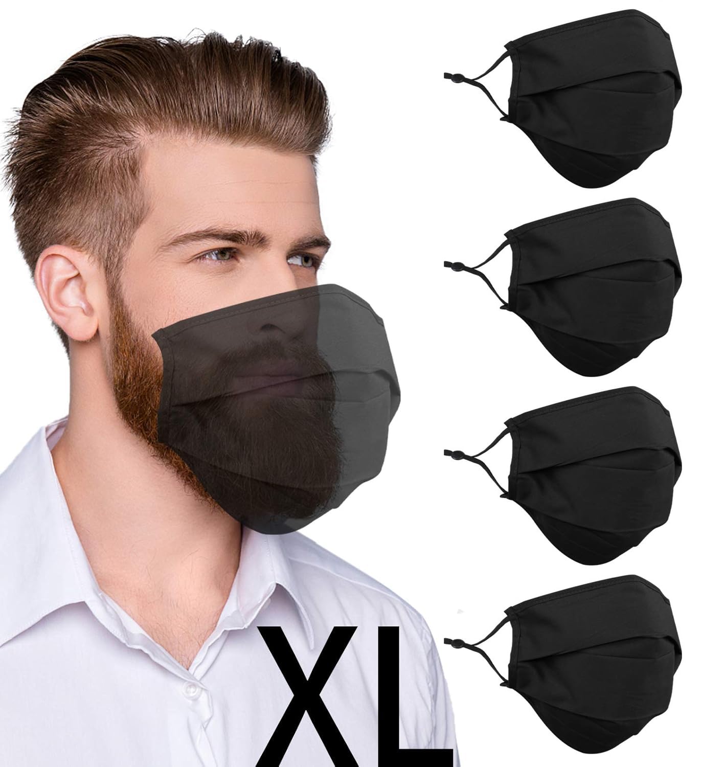 Extra Large Face Masks for Men Adults with Big/Beard Face, Adjustable Ear Loops, Cotton Cloth Fabric XL Masks with Nose Wire, Washable Reusable Breathable