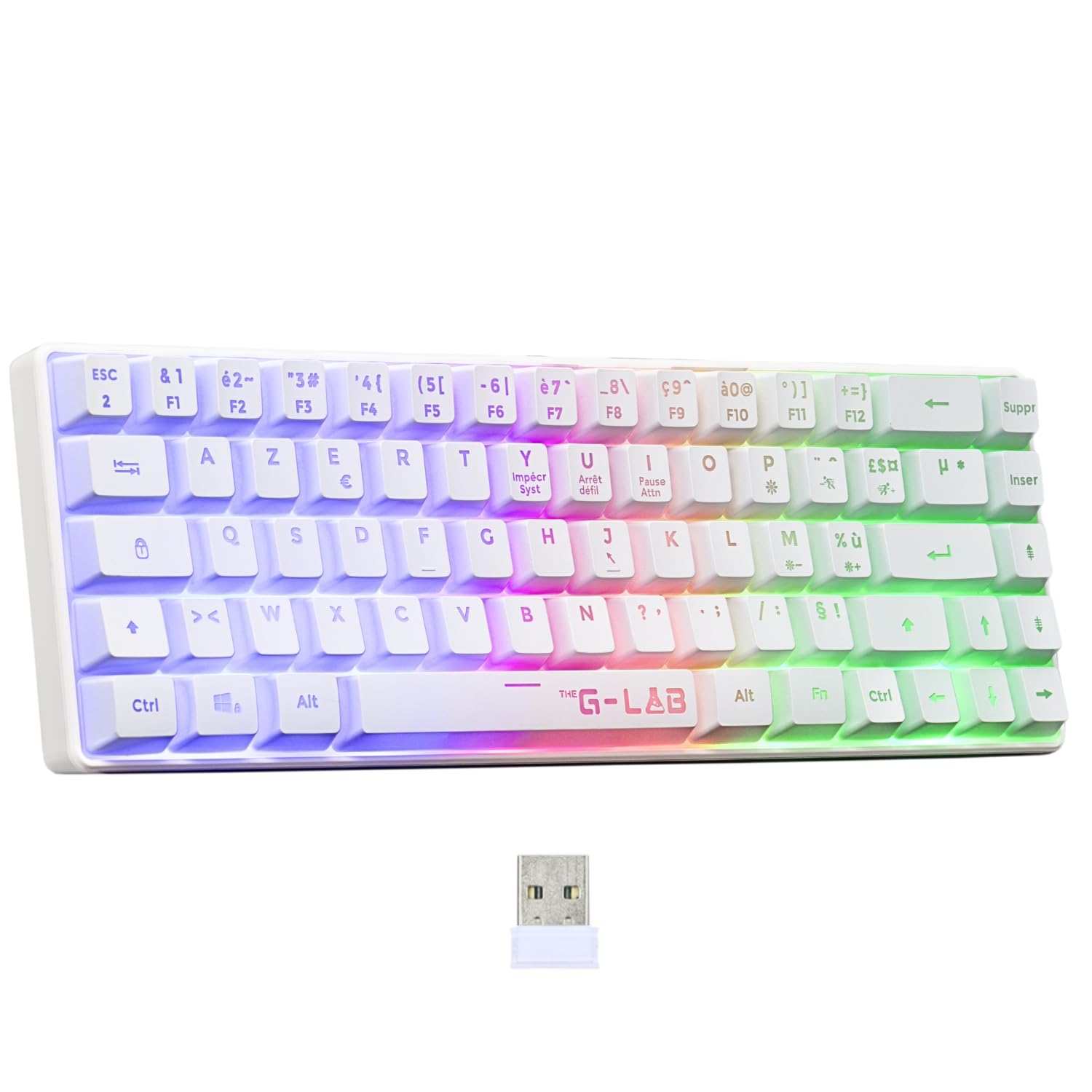 THE G-LAB - Keyz Hydrogen WL- Wireless Gamer Keyboard, 60% Semi-Mechanical Keyboard, Azerty, RGB Multicolour - Silent Wireless Gaming Keyboard, Compact Size TKL - PC/PS4/PS5- New (White)