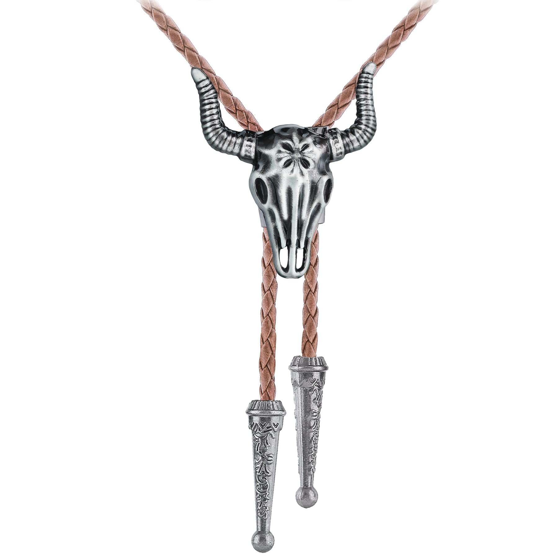 Longhorn Bull Bolo Tie for Men Native American Western Cowboy Leather Necktie Bolo Necklace for Women Gold Texas