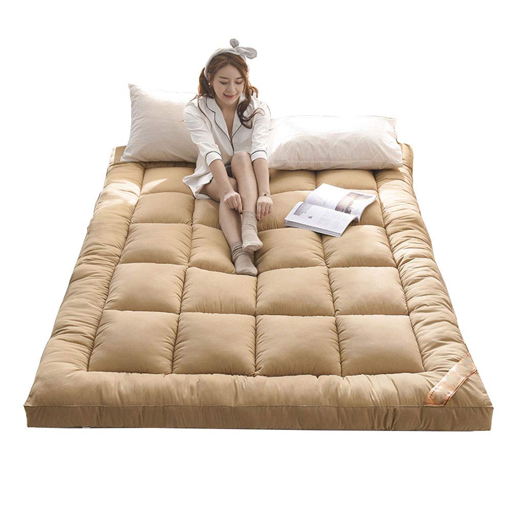 Allyine Thicken Floor Mattress, Floor Mattress Futon Mattress, Japanese Traditional Futon, Portable Camping Wool Wrap Mattress, Foldable Cushion Mats,Brown,TwinXL:100x200cm