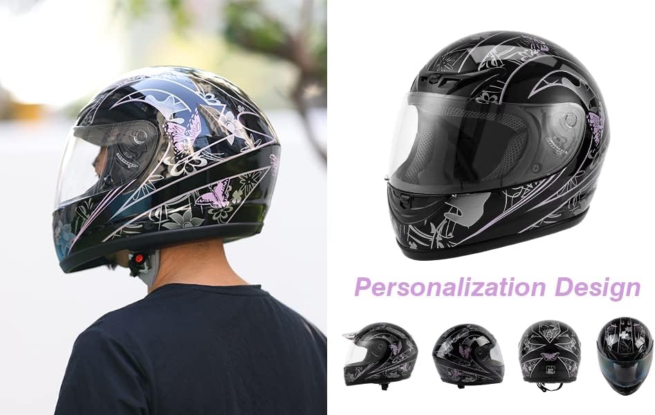 Miniatura 8 de SLMOTO - Casco de motocicleta aprobado por el DOT, para adultos, tapa abatible que cubre la cara completa, diseño de mariposa rosa y negro, casco