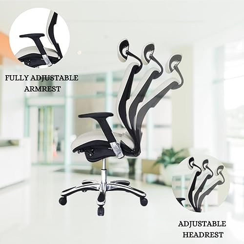 Miniatura 12 de GM Asientos Ergolux de cuero auténtico Executive Hi – Silla giratoria con reposacabezas Base Cromada,, Cuero, Negro Negro