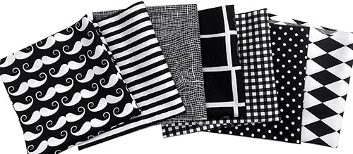 Amornphan Paquete de 7 piezas 100% de algodón impreso de la serie negra, tela acolchada para costura de retazos, hecha a mano, artesanía, máscara