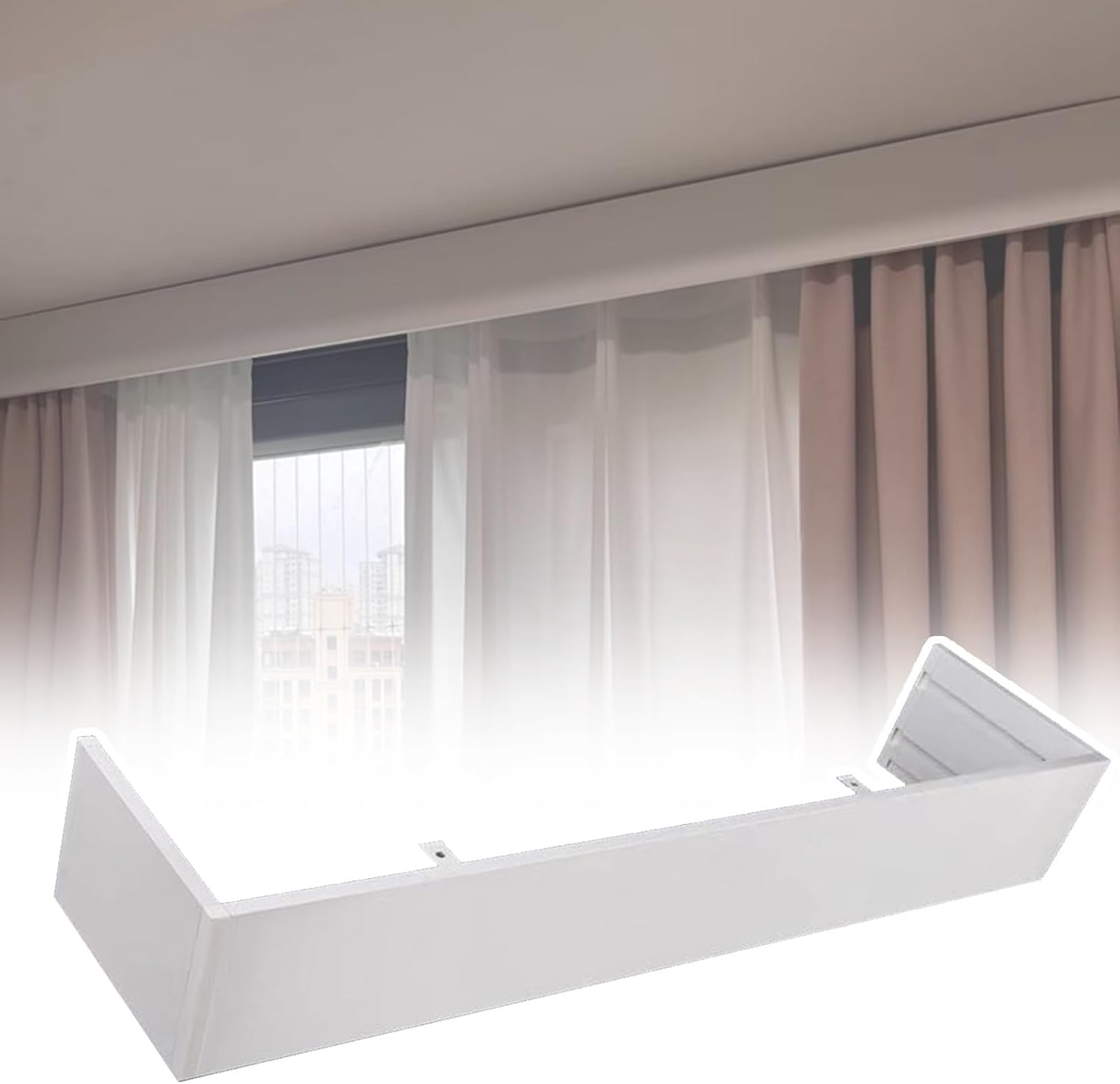 Ceiling Mount White ain Pelmet Box - Detive Valance Panel, Cuttable Metal Window Cornice Cover, 1m (3.3ft) - No Track Included, Ideal for Home Decor