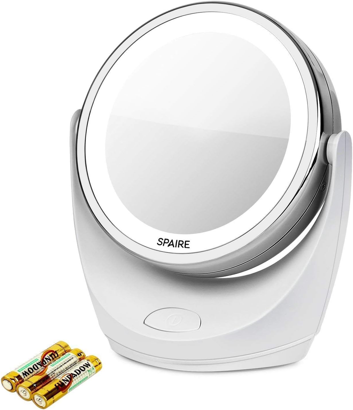 spaire Makeup Mirror 7X/1X magnification Make-up mirror with lighting Double-sided LED cosmetic mirror with 360-degree rotation for beauty, travel, skin care(Battery Charge)