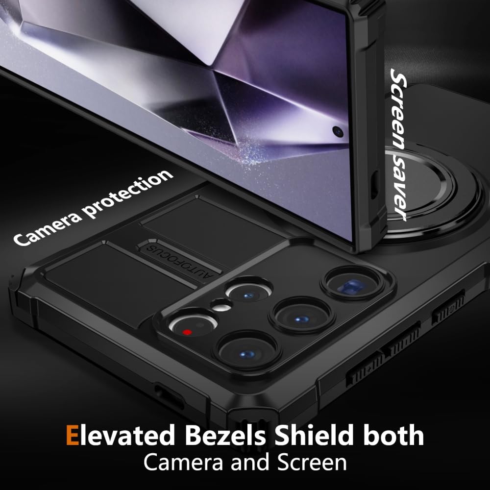 Custodia per telefono con supporto ad anello magnetico per Samsung Galaxy S24 Ultra, girevole a 360° con custodia protettiva antiurto regolabile per Samsung Galaxy S24 Ultra (Nero)