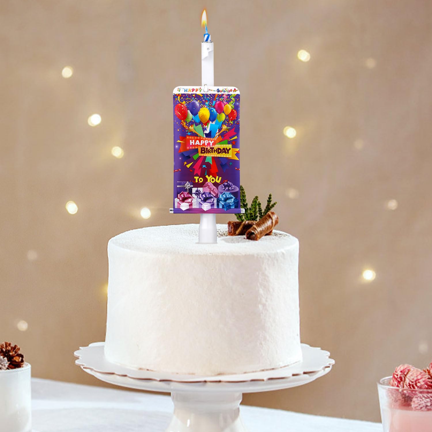 2 Uds Velas con Forma de Pancarta Sorpresa, Vela de Cumpleaños Emergente Velas de Feliz Cumpleaños Vela de Cumpleaños Sorpresa para Suministros de Fiesta (Feliz Cumpleaños)