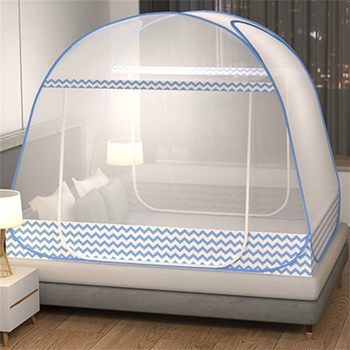 Moskitonetz für Bett, großes Moskitonetz, Zelt, Baldachin für Betten, faltbares, tragbares Design, Reise-Pop-Up-Moskitonetz für Bett, L 203 x B 183 x H 152 cm, Queen-Size-Moskitonetz