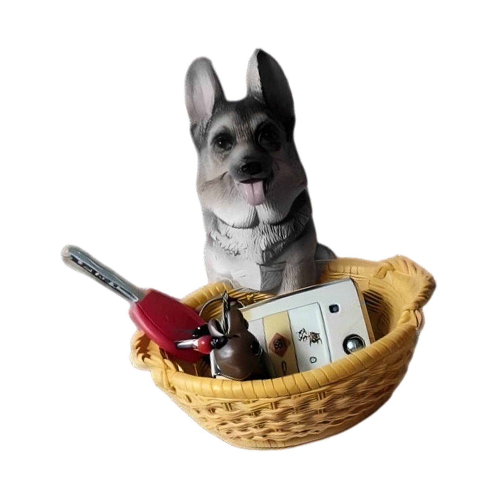 Whoasyst Resin Dog Figurine Storage Basket Decorative Desktop Organizer for Entryway Keys Remotes Cards and Small Items Holder
