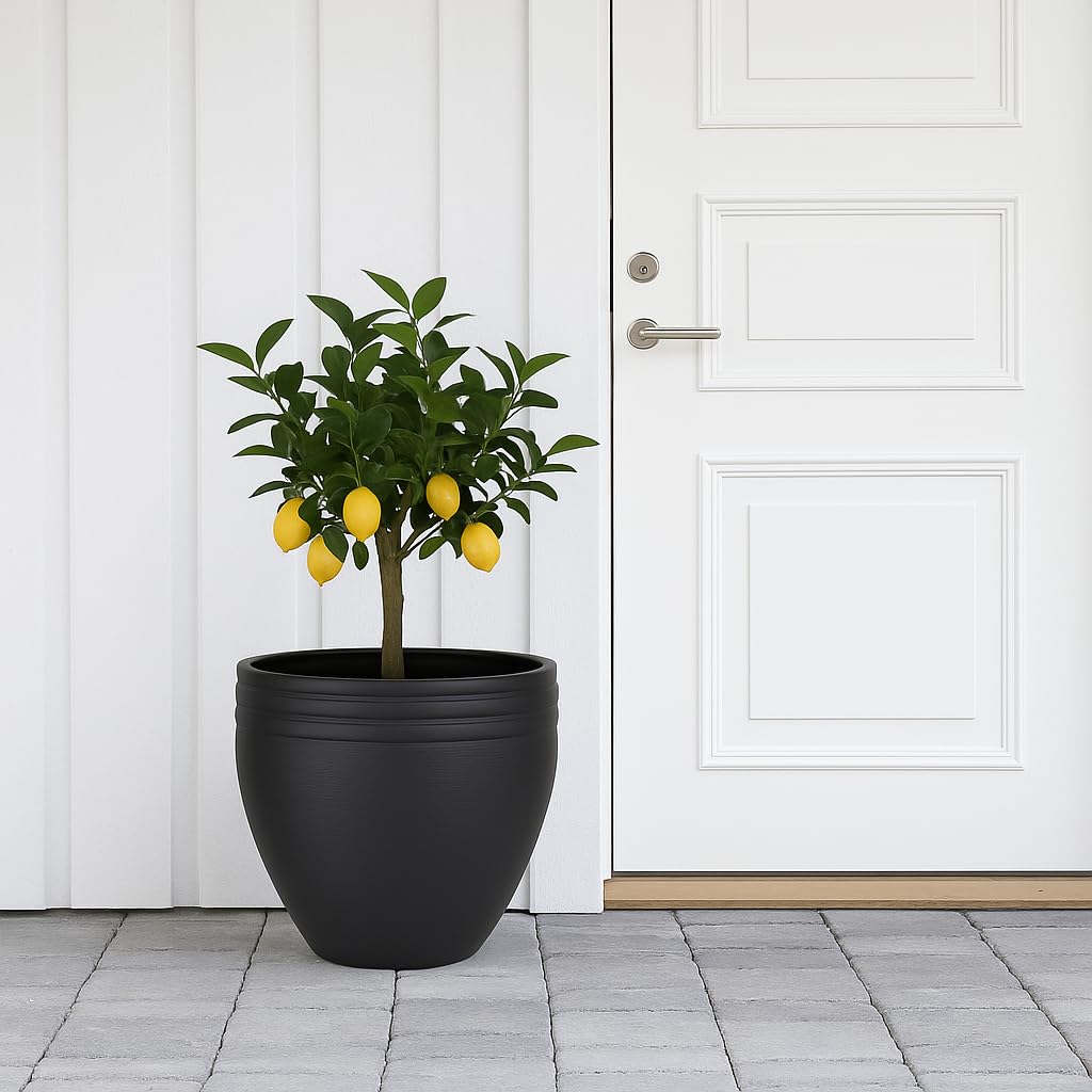 Marrakesch XXL Aluminiowa donica na kwiaty, Ø 47 cm, czarna matowa, 61 l, duża, okrągła, do użytku na zewnątrz, do użytku wewnątrz i na zewnątrz, do ogrodu, na balkon i do salonu