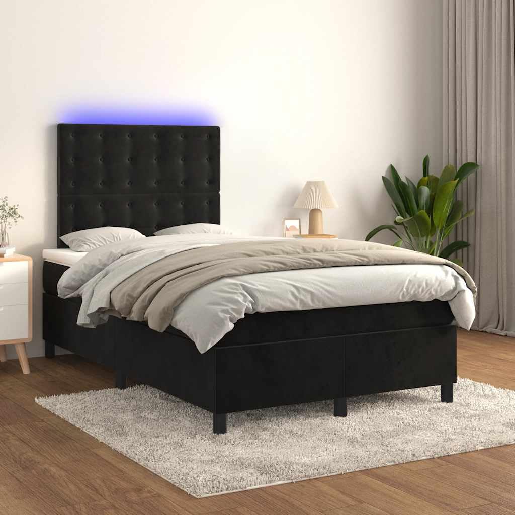 Velluto Morbido con Testiera Regolabile LED Nero 120x190 cm