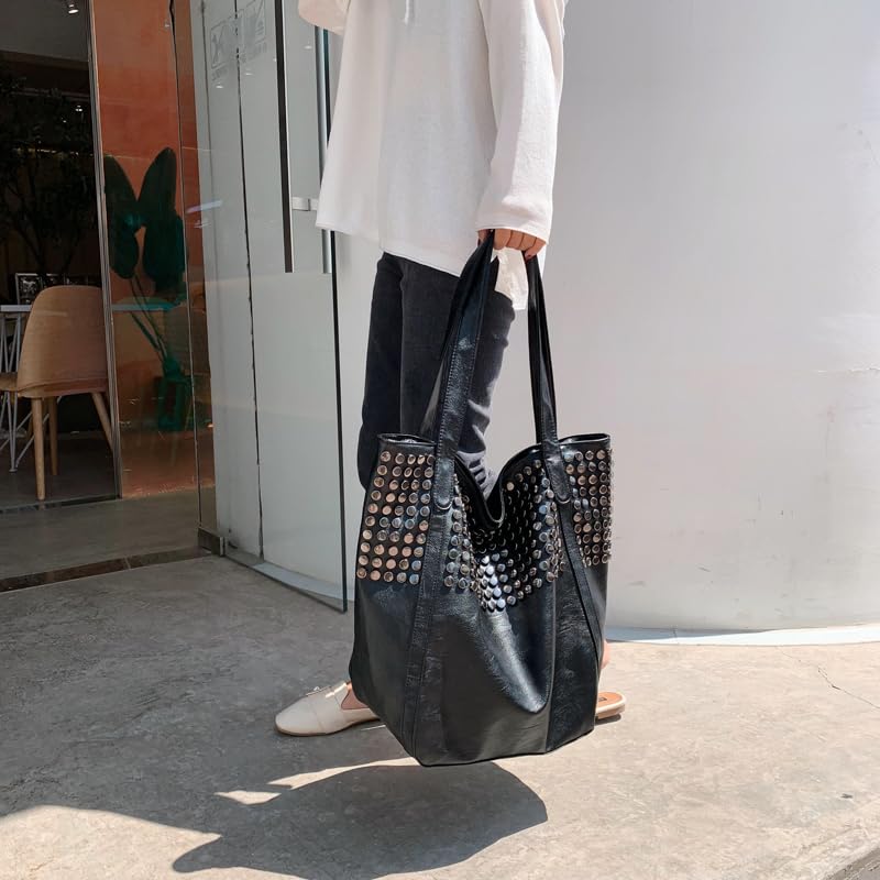 Bolso tote grande tachonado para mujer piel vegana miniatura 3