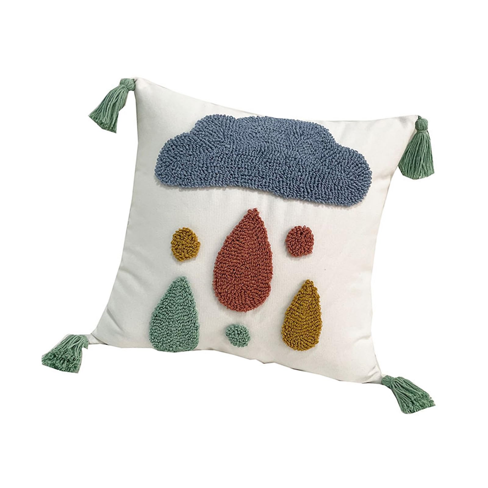 Kaeltsyn Moons Cloud Tufted Pillow Case 45Cm Square Embroidered Cushion Cover with Tassels Design for Sofa Couch Bedroom Decors Sofa Pillow Cover